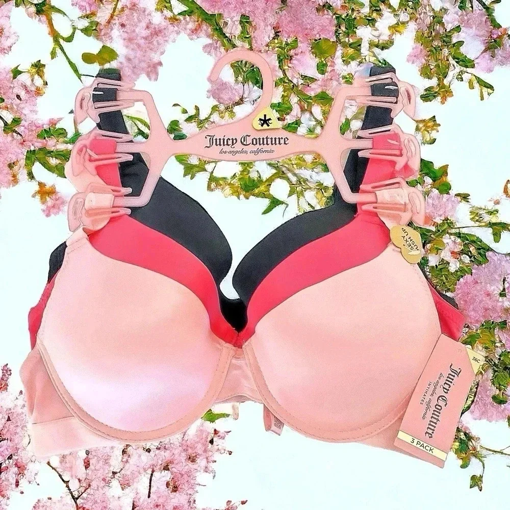 Juicy Couture Bra Sexy Push Up Pink Black 3 Bras Set size 34B NWT